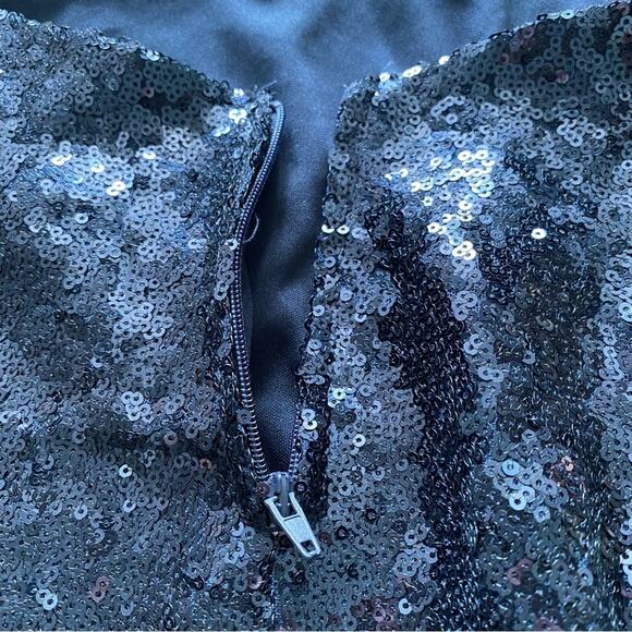 Navy Sequins Deep V Neck Open Back Formal Mini Dress P - Picture 13 of 13